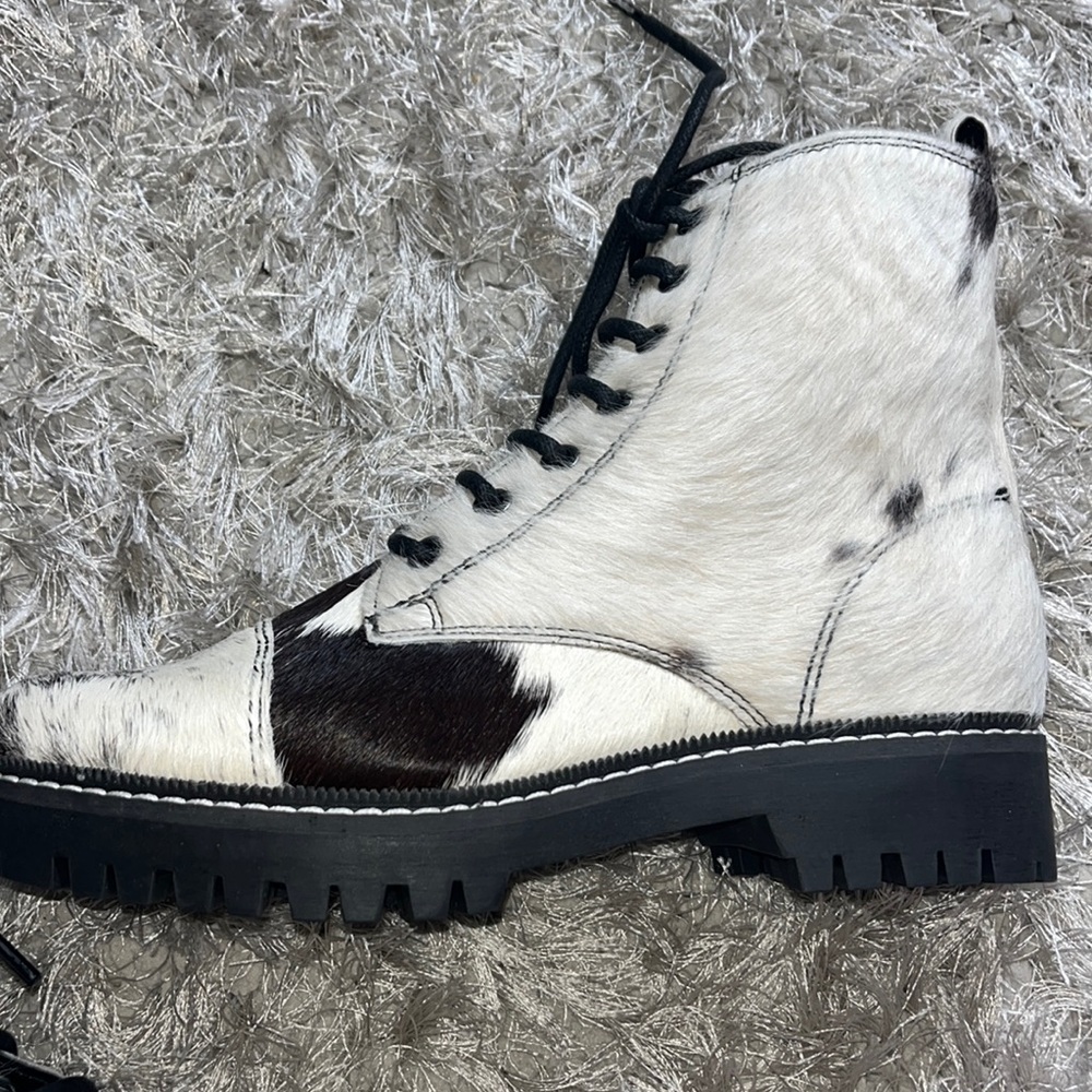 Myra Bag Black and White Cowhide Ankle Boots - Picture 6 of 14